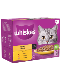 Whiskas Adult Cat Food Pouches in Gravy (12x85g) - Poultry Feasts