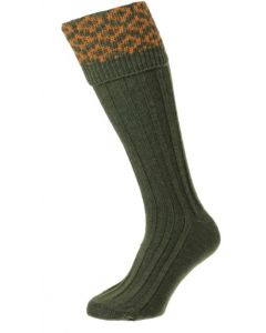 HJ624 Patterned Top Wool Olive Socks